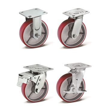 heavy duty red polyurethane wheels with stainless steel double bearing industrial casters wheel
