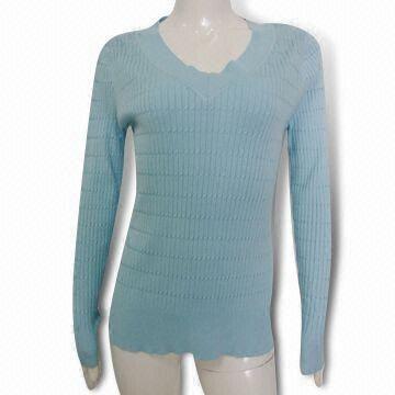 Women's Pullover with Cable Design and Long Sleeves, Made of Viscose/Polyamide