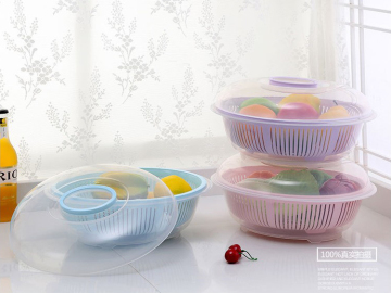 round plastick purple kitchen vegetable draining sink storage basket with transparent cover