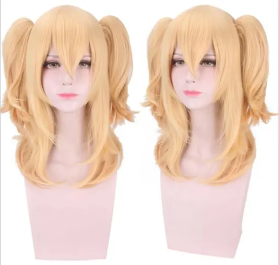 cosplay wig with two ponytail, custom detach ponytail