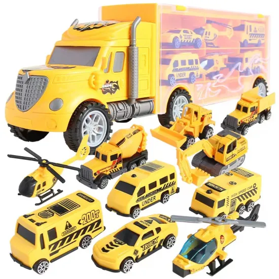 12-Piece Die-Cast Vehicle Toy Set: Large Transport Cars and Carrier Truck, Perfect Gift for Kids Aged 3-7