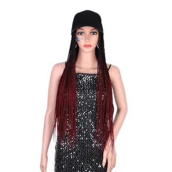 Aisi Beauty Wholesale Cheap Price Ombre Red Dark Root Heat Resistant Fiber Baseball Hat With Crochet Twist Braiding Hair