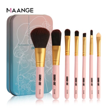 MAANGE Mini 7pcs Travel Set - Eyeshadow and Lip Brush Makeup Kit with Box
