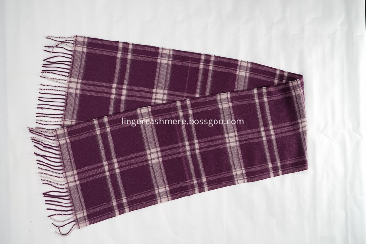 Checked Fringed Cashmere Scarf