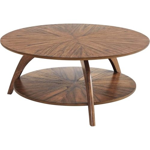 Elegant Walnut Wood Grain Round Coffee Table