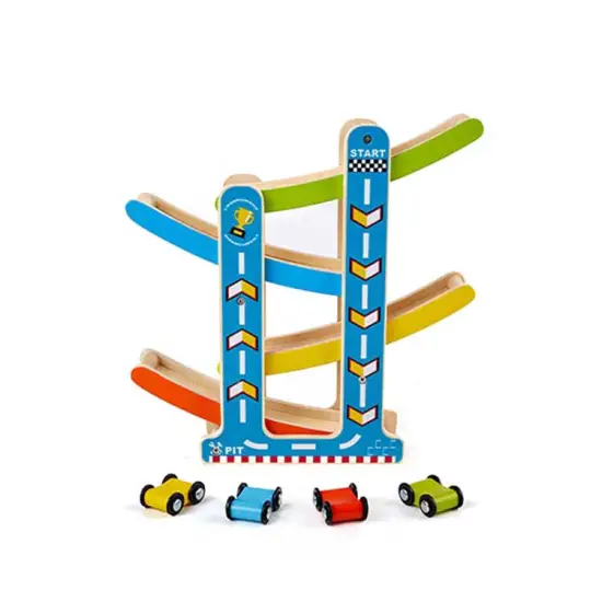 Custom Wooden Car Ramp and Mini Race Car Track Toy for Children