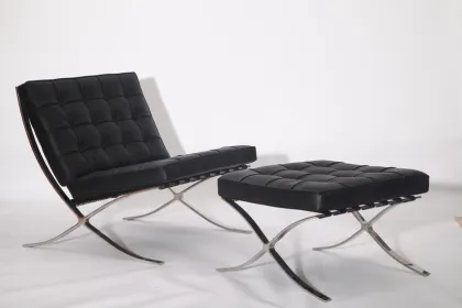 Leather Barcelona chair and stool replica YADEA