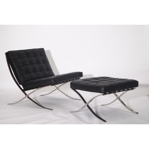 Solid Steel Leather Lounge Chair Leather Barcelona chair and stool replica YADEA Factory