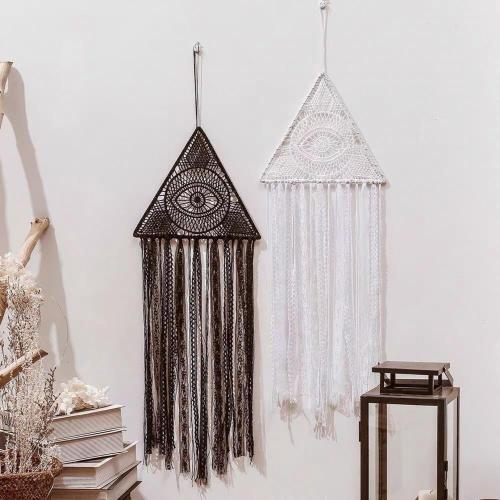 Estante flotante grande Boho de macramé tejido a mano para colgar en la pared