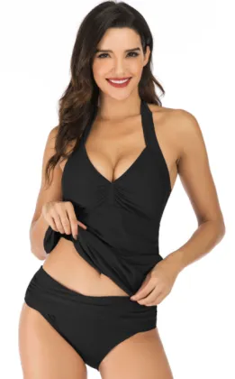 Solid Color Halter Sexy Split Swimsuit Bikini Suit