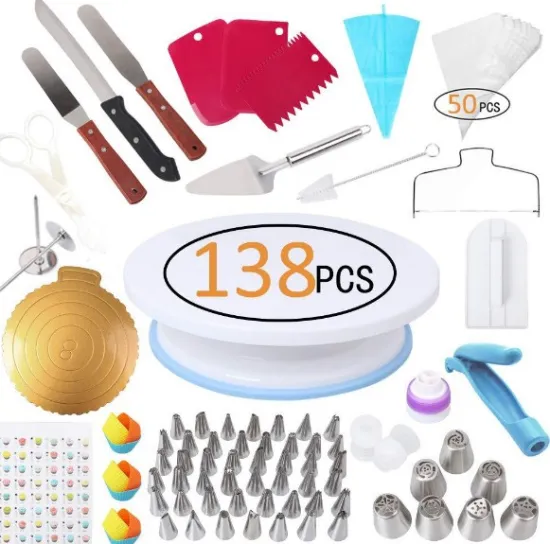 138 Pcs Hot Sale Cake Decorating Set - Baking Tools & Rotating Turntable Kit