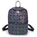 Custom fashion high quality PU leather geometric reflective luminous backpacks for men and women portable backpack for kid sch