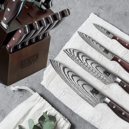 Custom Handcrafted Damascus 16-Piece Chef's Knife Set: A Comprehensive Kitchen Knife Collection