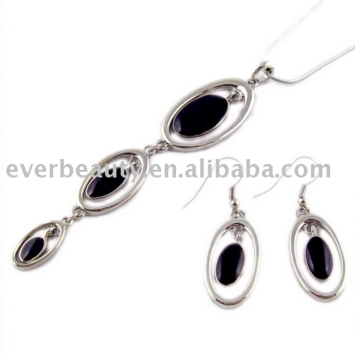 elegant black &amp; white enamel alloy jewelry set