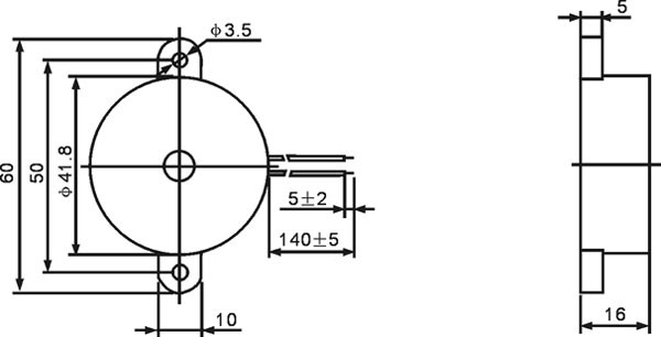 42x16mm Piezo Buzzer with Three Wire Leads 1-30V