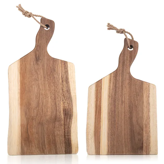 2 Piece Rectangle Wood Cheese and Pizza Cutting Serving Board Set with Handles - Perfect for Entertaining and Daily Use