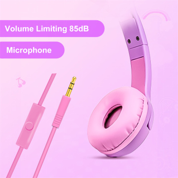 Cat Ears LED Light Up Headset Safe Volume Limited 85dB for Children Kids Headphones with Microphone