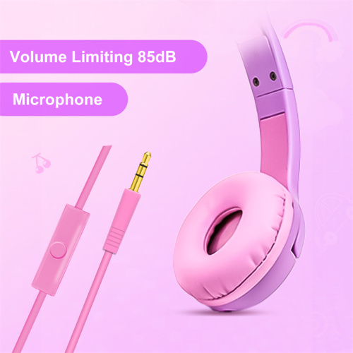 Cat Ears LED Light Up Headset Safe Volume Limited 85 dB for Children Kids Hefs With Microphone