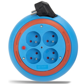 French Style Blue Retractable Reel Extension Cord 4-Way 5m with Switch