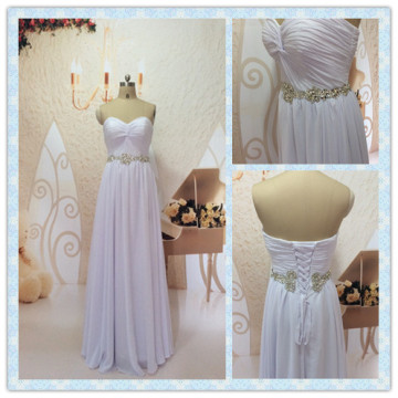 Strapless Sweetheart Beaded Waist Long Chiffon Prom Dress Fashion Evening Gown 2014