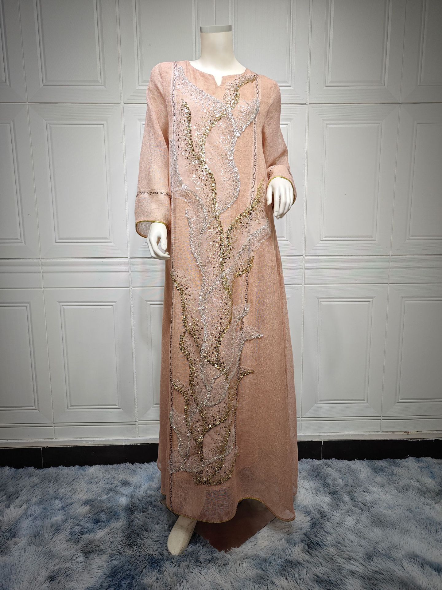 Luxury Embroidered Abaya Dress with Mesh Details