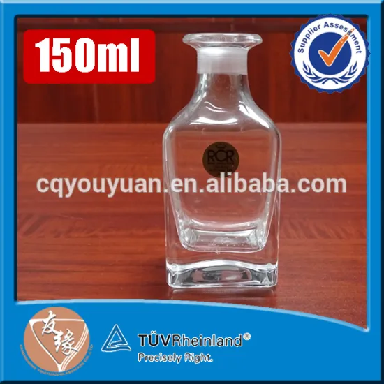 Pravite label square shape 150ml crystal clear sodalime glass reed diffuser bottle with glass lid