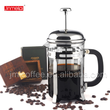 2015 hot sale borosilicate glass coffee press ,chrome plated coffee plunger,simple design french press