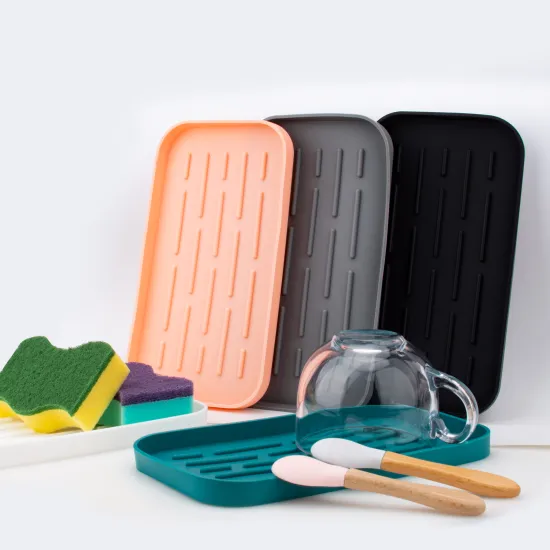 Factory Direct Hot Sale: Personalized Silicone Sponge Holder Mat & Dish Sink Organizer Tray for Kitchen Accessories