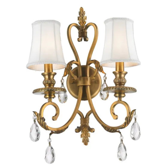 Brass Double Arm Crystal Wall Sconce Light