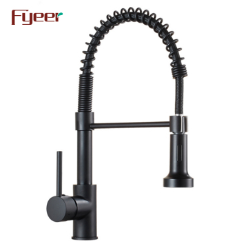 Fyeer Brass Body Spring Pull Down Kitchen Sink Faucet - Painted Black