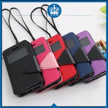 LZB Fashion contrast color series view windows smart leather flip case for Apple iphone 5G