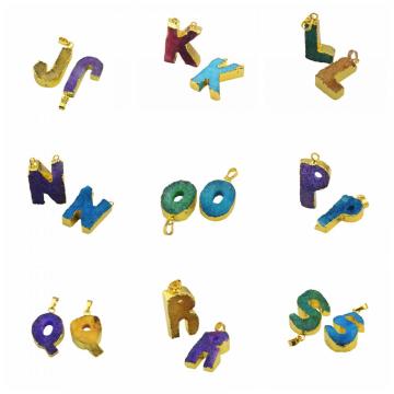 Plated Cold Colorful Alphabet Letter Shape Natural Crystal Pendant