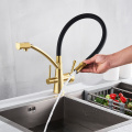POIQIHY Brushed Gold Filtered Kitchen Faucets Pull Down 360 Rotation Mixer Tap Pure Water Crane For Kitchen Filter Water Taps