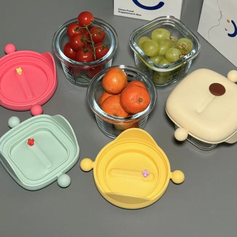 Colorful Kids' Glass Food Containers with Silicone Lids