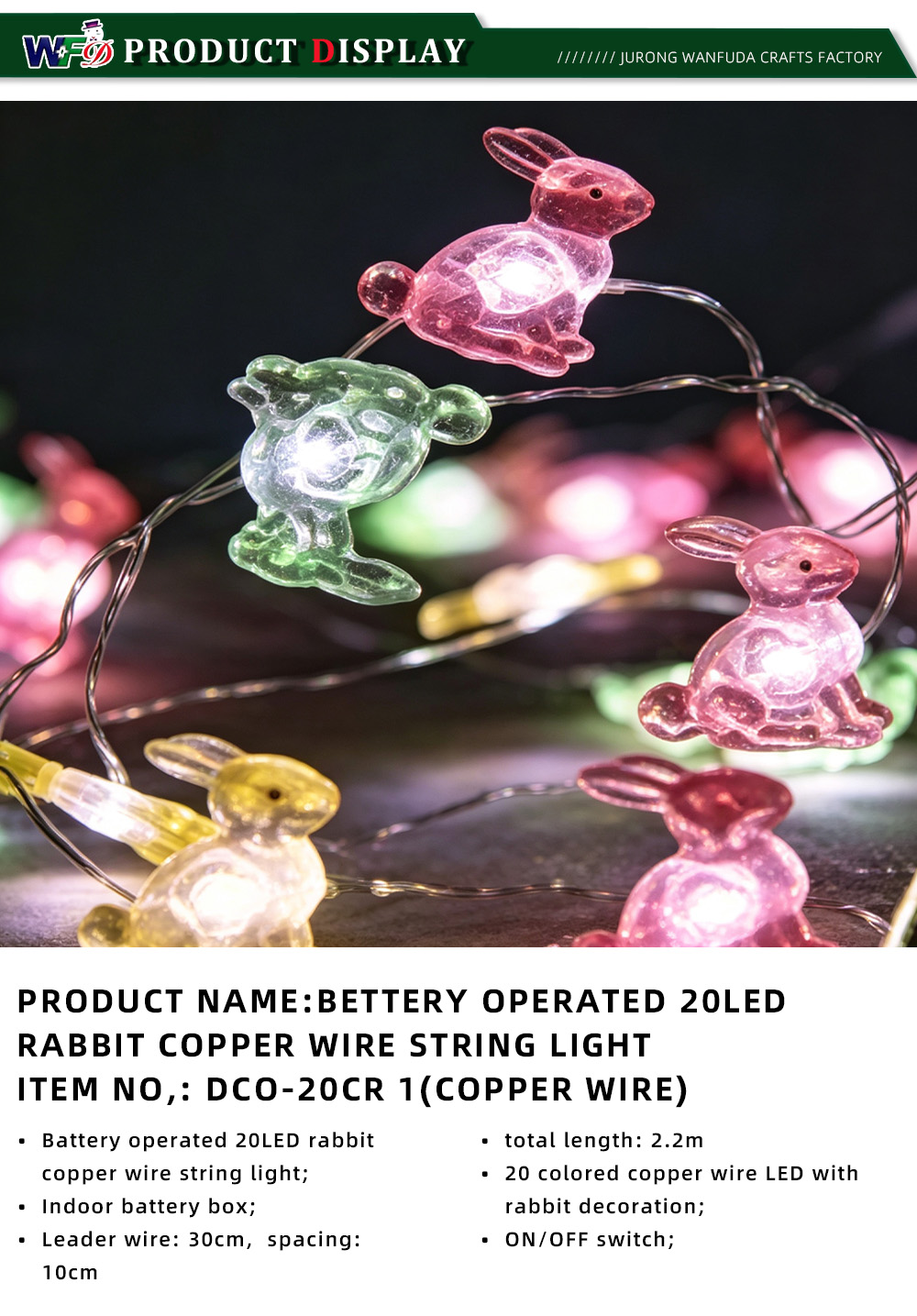 6-BETTERY OPERATED 20LED RABBIT COPPER WIRE STRING LIGHT, ITEM NO DCO-20CR 1(COPPER WIRE)-x