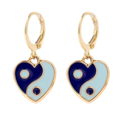 Enamel Heart Shaped Tai Chi Yin Yang Earrings in INS Style: Black, Pink, Blue, Green, and Orange Jewelry for Women