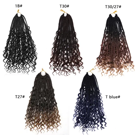 AliLeader Hot Selling Ombre Messy Box Braids Curly Ends Crochet Synthetic Braiding Hair Goddess River Locs Braids Hair Extension