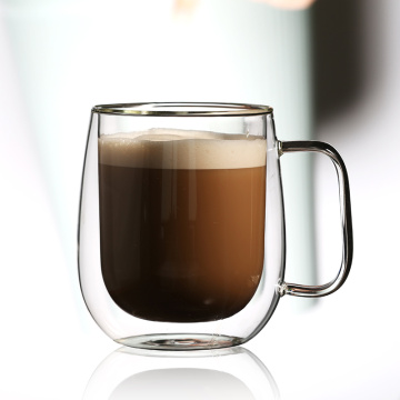 double wall glass cup with handle for coffee or tea
