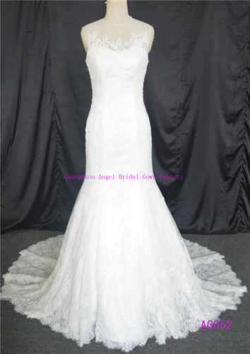 Sexy sleeveless slim-line ball gown train lace wedding dress