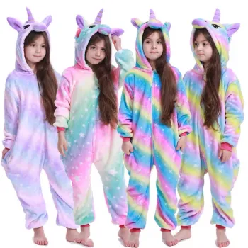 Unisex Winter Pajamas Set - Girl Child Kid Unicorn Cartoon Jumpsuit with Zipper Front