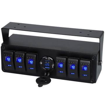 6 Gang Rocker Toggle Switch 12V Panel with Quick Charge 3.0 USB and Voltmeter