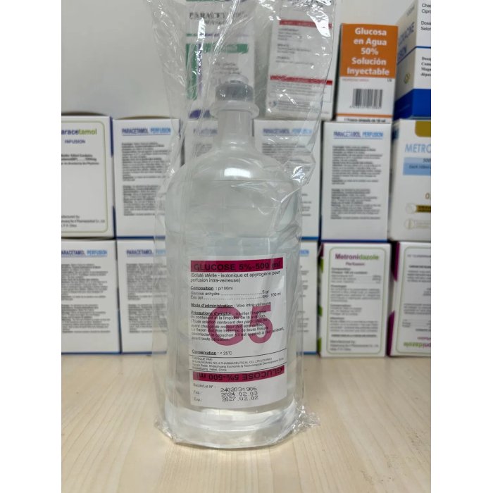 جلوكوز 5% حقنة 500 مل زجاجة بلاستيكية