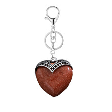 Red Goldstone Antique Silver Alloy Heart Pendant Keychain