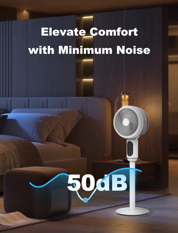 HONETIAN smarter low noisy adjustable hot sellers 12 speeds 4 wind modes plastics 8 inches DC Circulator Stand Fan