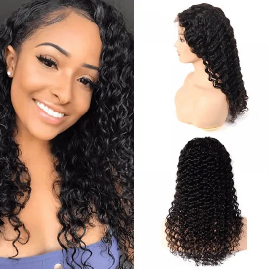Pre Plucked Bleached Cuticle Aligned Remi Deep Wave Peruvian Virgin Hair 13X6 Lace Frontal Wig