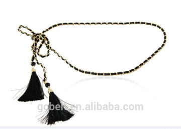 Fashion lady girls microfiber strap and chain waist belt ,garments chain belt,tassel belt