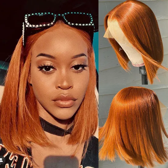 Ishow Short Bob Wigs Straight Ginger Lace Front Wig Pre Plucked Colored Human Hair Wigs for Women Brazilian 4X4 Lace Closure Wig