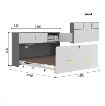 Classroom Integrated Invisible Bed Folding Cabinet with Lunch Sheets