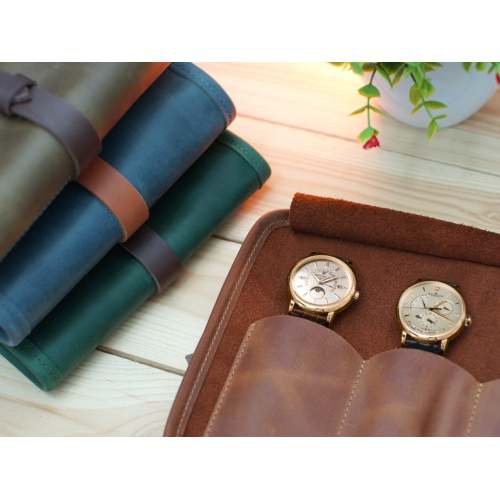 Handgefertigter Reisen tragbarer Leder Uhrenrollbeutelbeutel