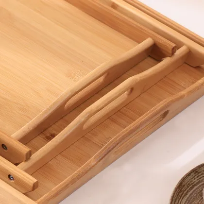 Bamboo Wood Storage Rack with Double Handle Tray